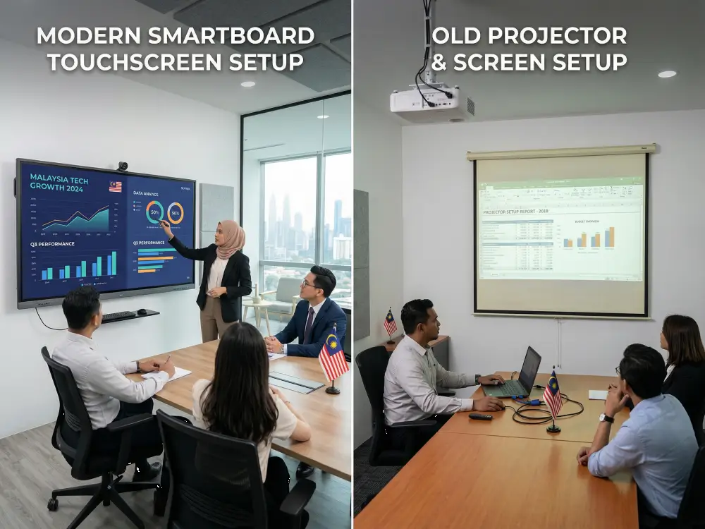 Smartboard vs projector Malaysia — Arvia Solutions interactive display 2026