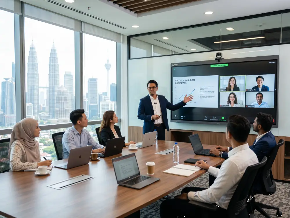  Arvia ARV600 AI Smartboard auto-framing camera video conference Malaysia — Arvia Solutions