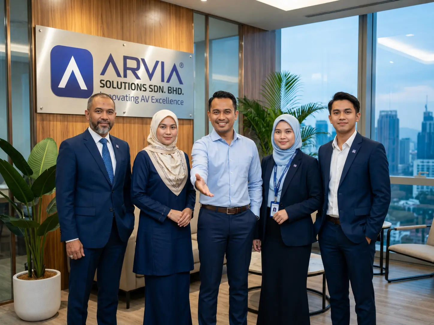 Arvia Solutions team welcoming clients for quotation requests and Smart AV consultancy across Malaysia