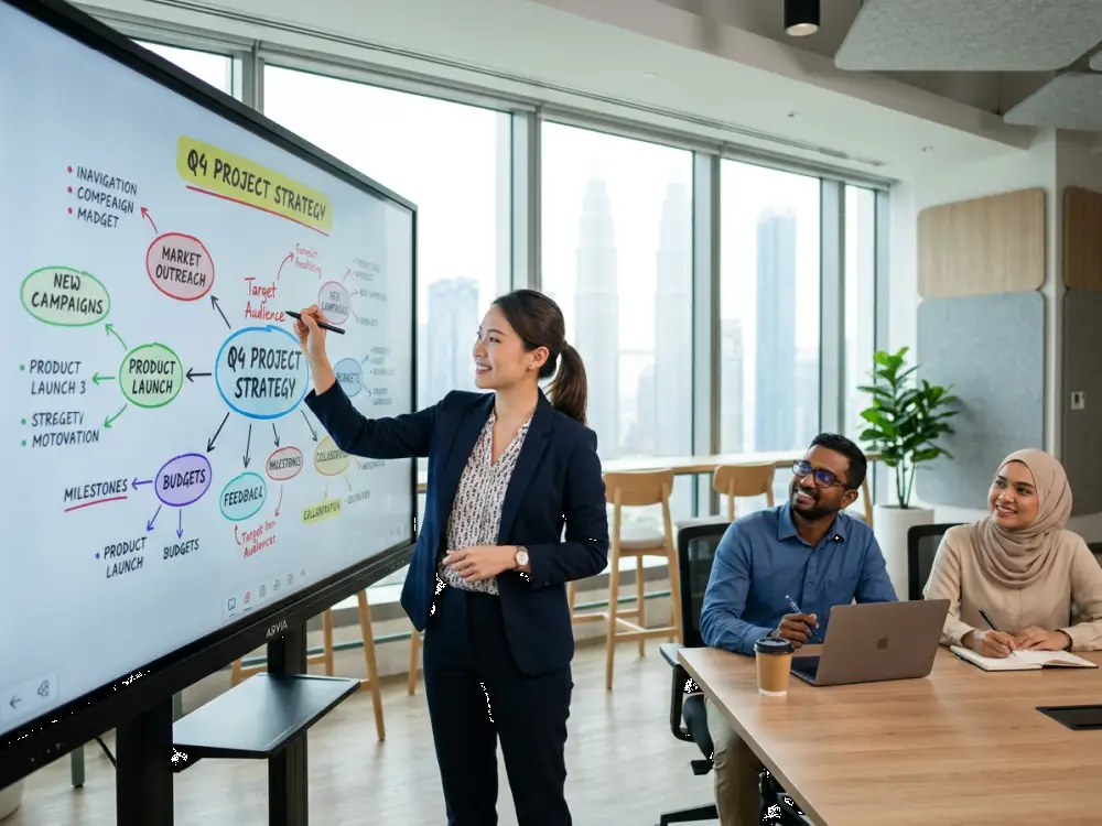 Smartboard Malaysia office hybrid team meeting — Arvia Solutions 