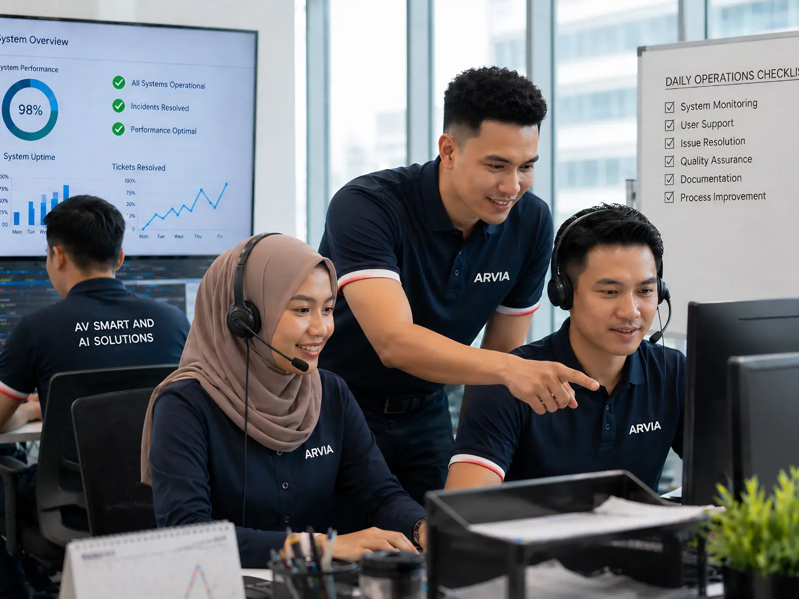Operations and Support team at Arvia Solutions delivering on-site AV technical excellence across Malaysia