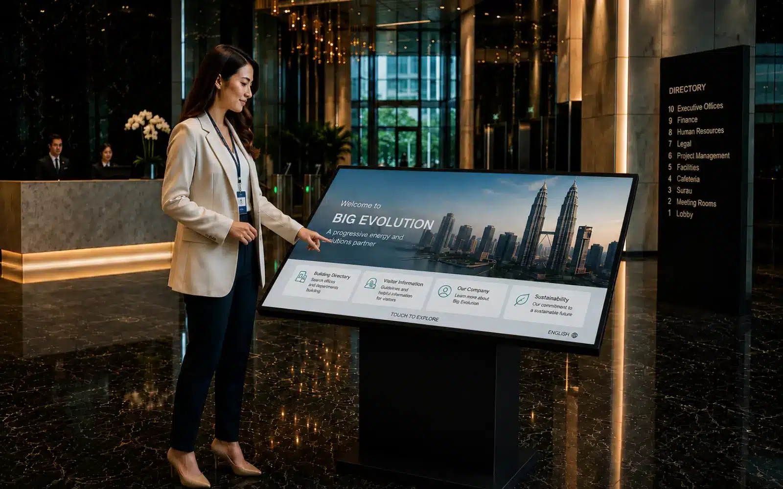 Arvia visitor management kiosk at Malaysian corporate lobby