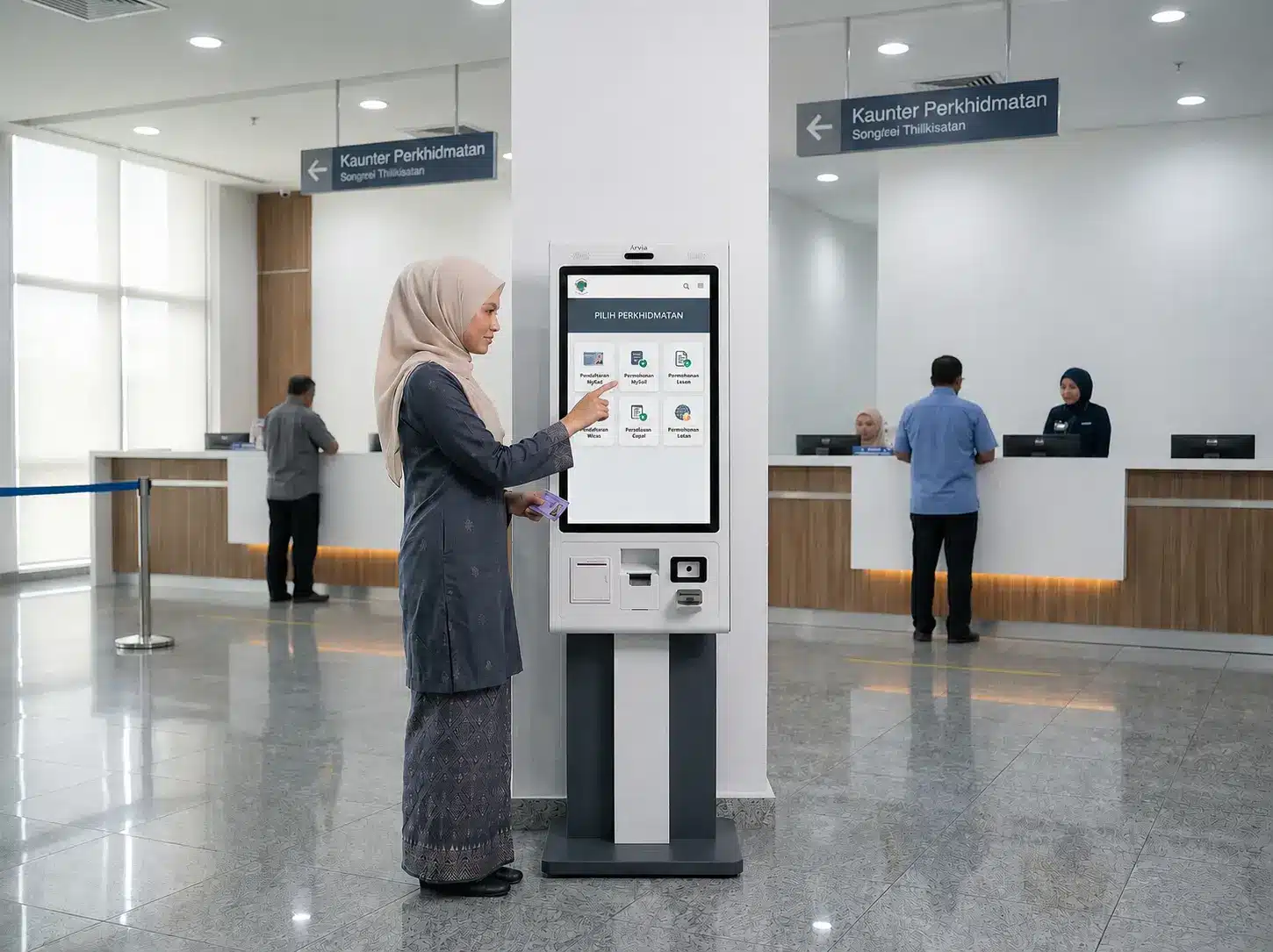 Arvia self-service kiosk deployed at Malaysian government counter for citizen services