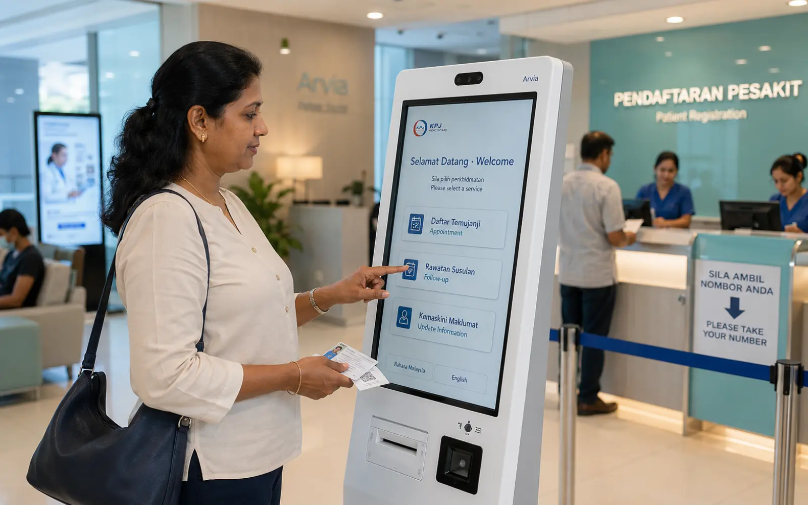 Arvia interactive kiosk for patient check-in at Malaysian hospital