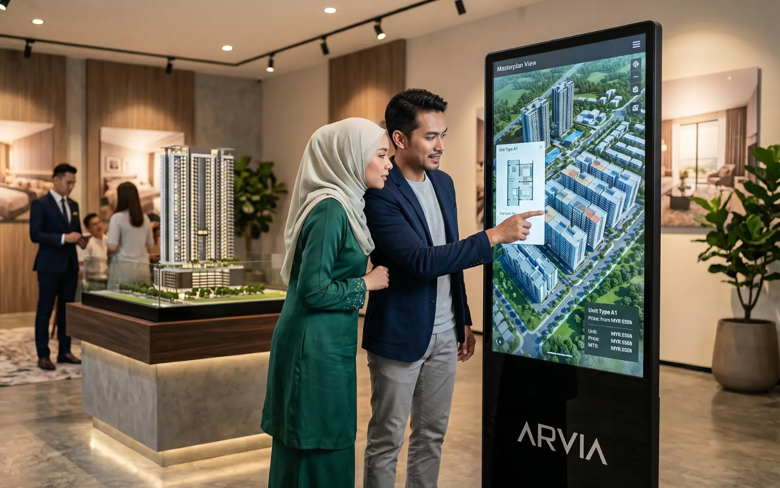Arvia interactive kiosk at Malaysian property sales gallery