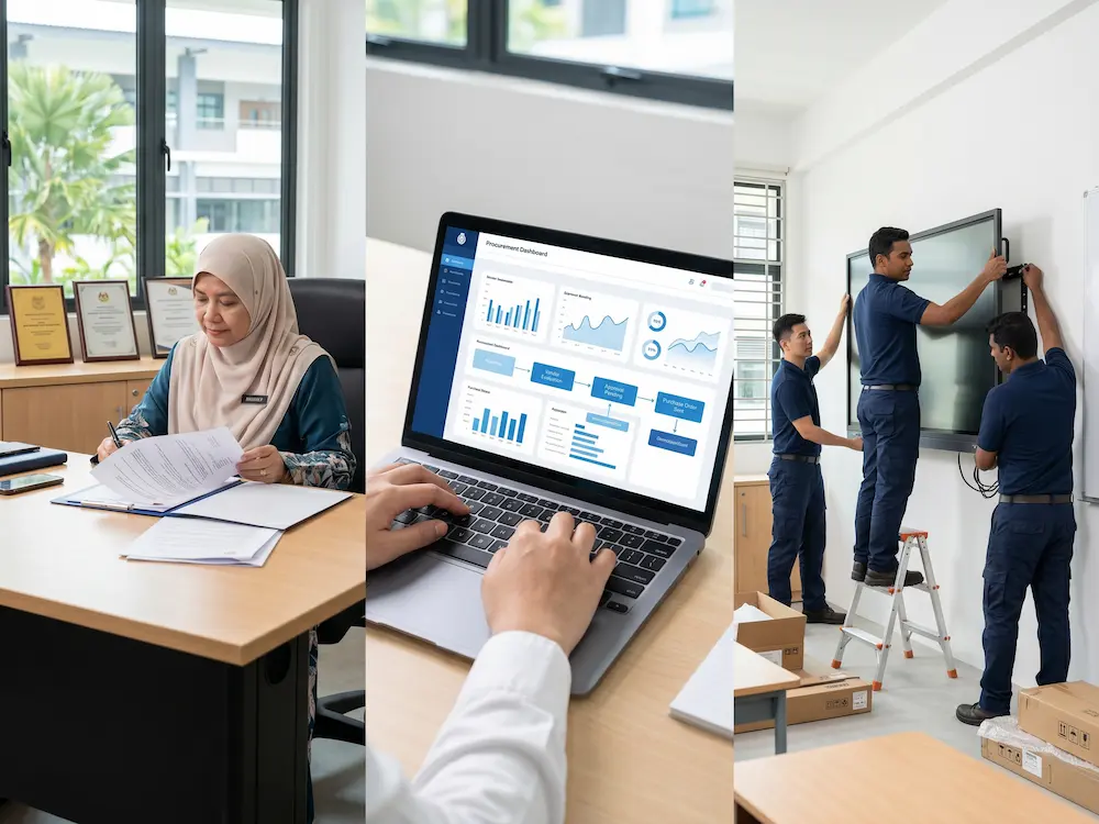 Smartboard ePerolehan Malaysia procurement step-by-step process flowchart for schools