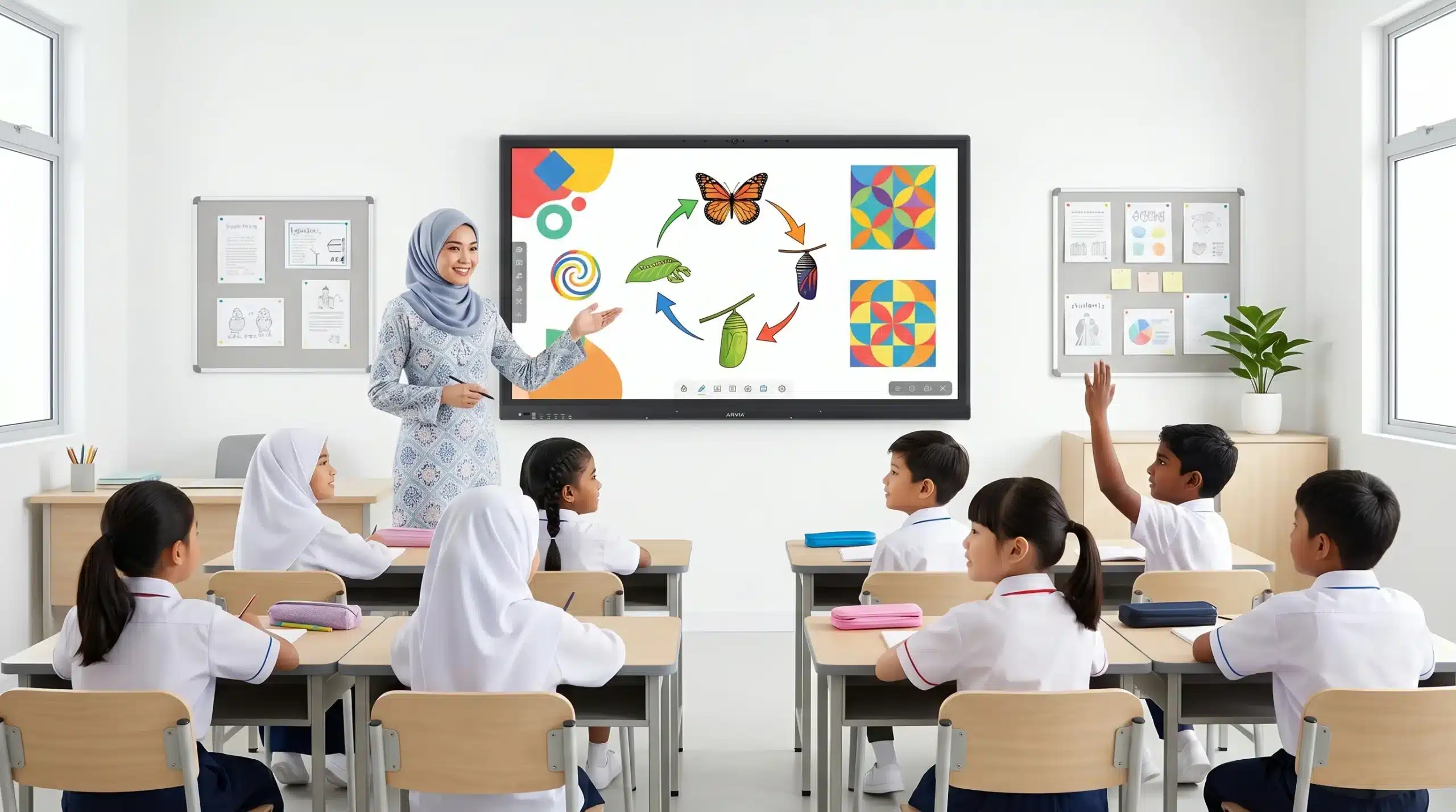 ARVIA AI Smartboard in a modern Malaysian primary school classroom