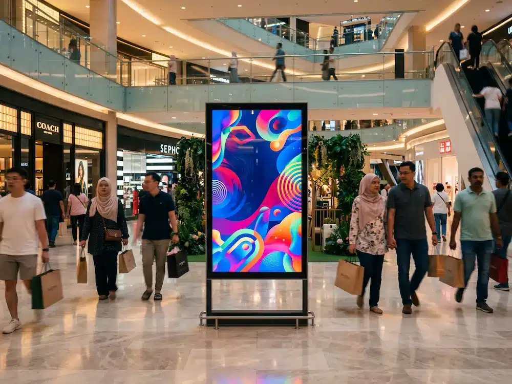 Digital signage benefits on show with a vibrant Arvia display in a modern Malaysian shopping mall