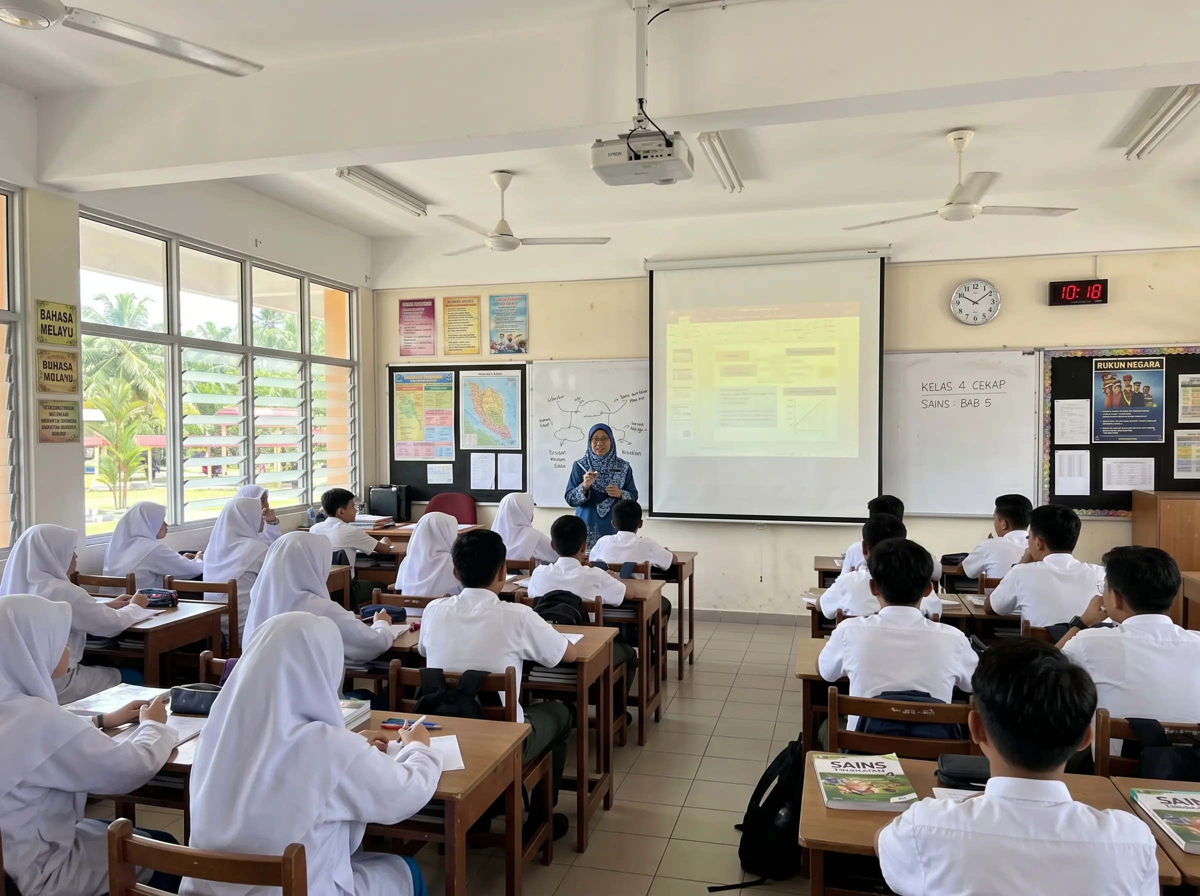 Ageing projector equipment in a Malaysian classroom