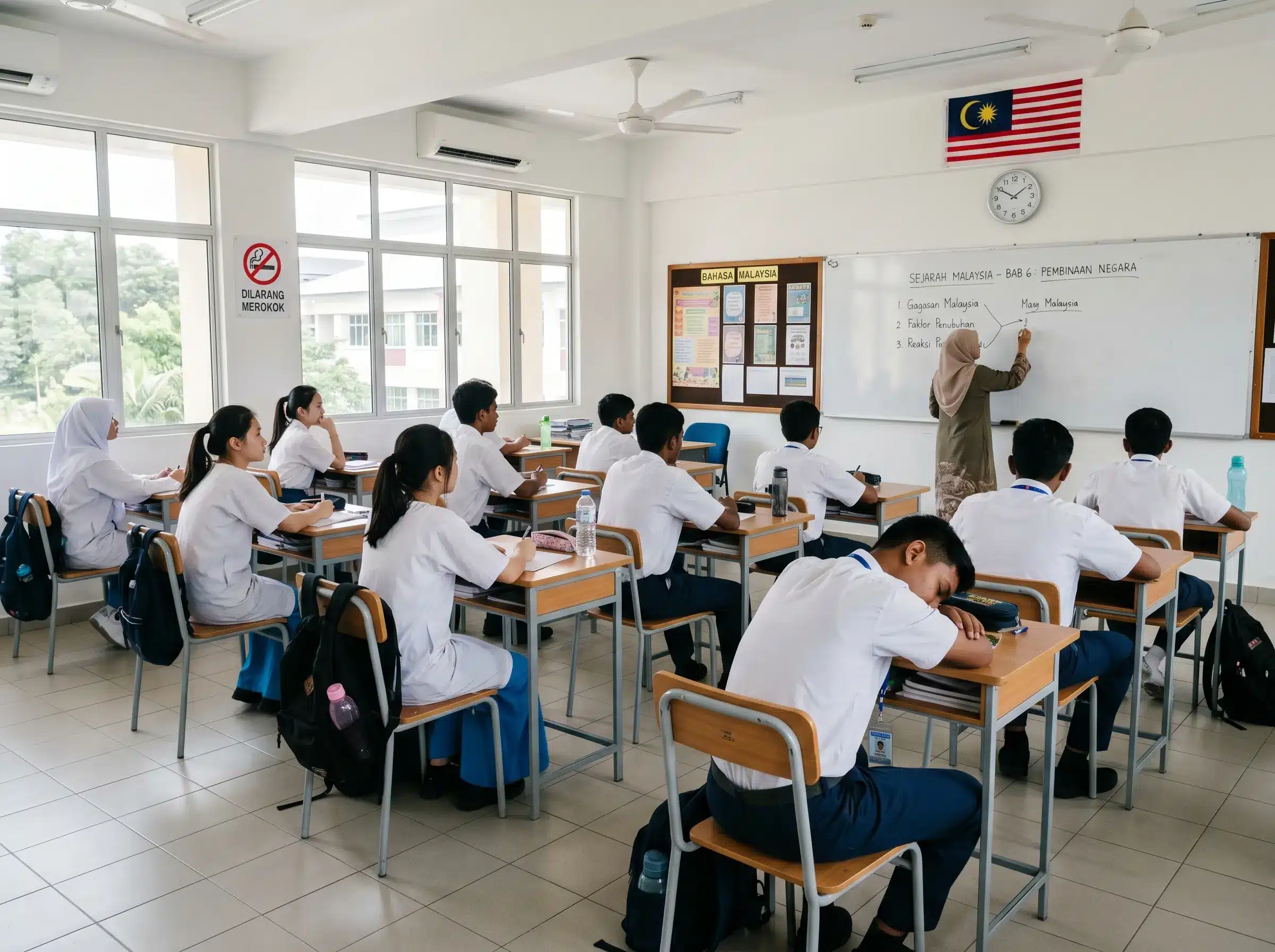 Students disengaged during a traditional classroom lesson in Malaysia
