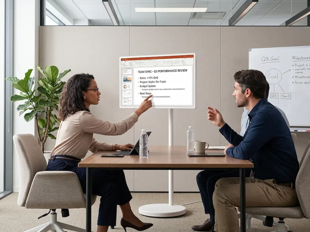 Team using an Arvia FlipTouch portable touchscreen solution during a meeting in Malaysia