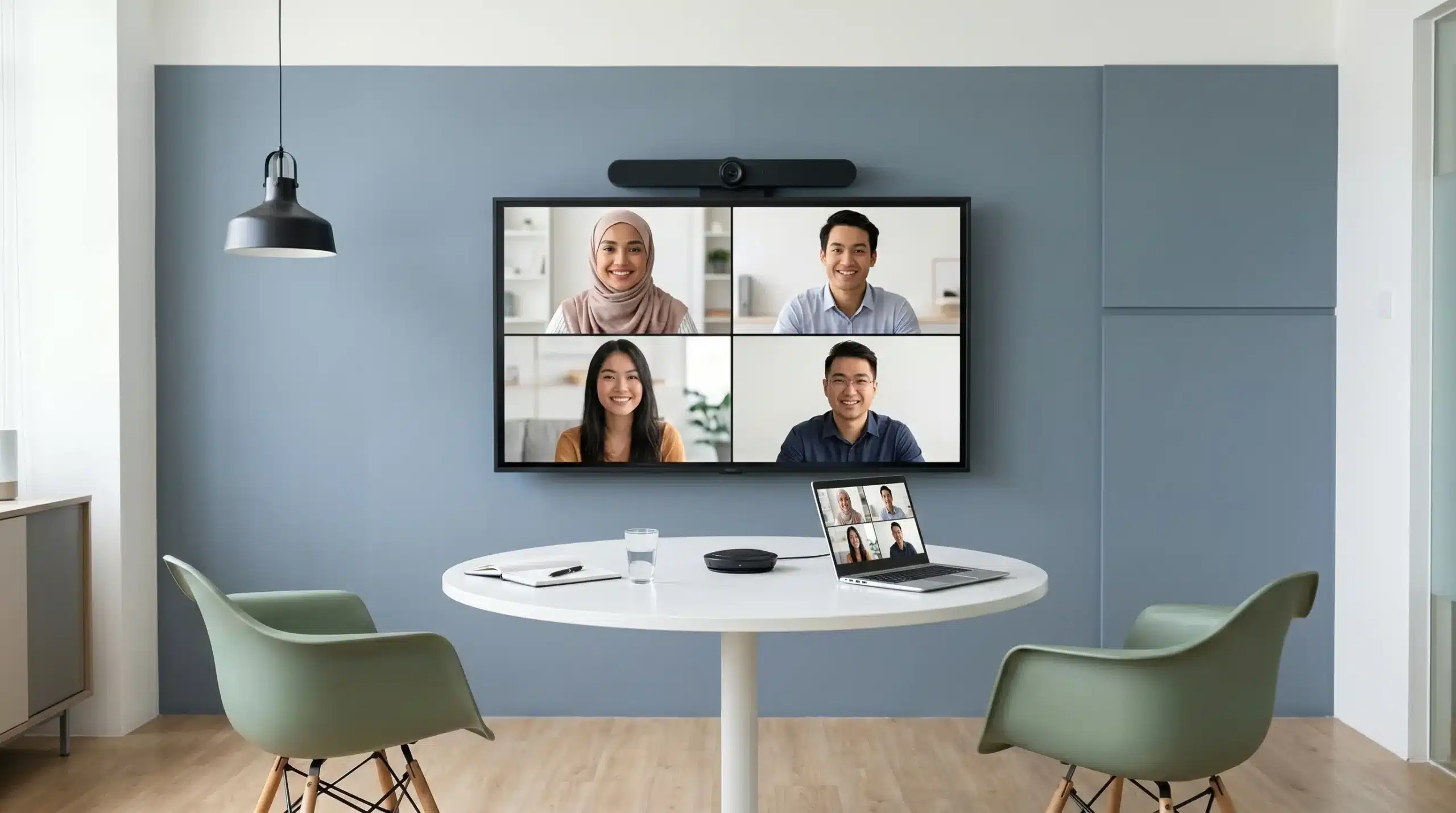 Modern Malaysian huddle meeting space equipped with ARVIA smartboard and video conferencing technology