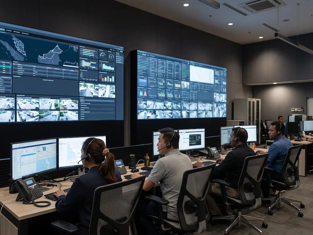 Control room operators comparing LED and LCD video wall viewing quality