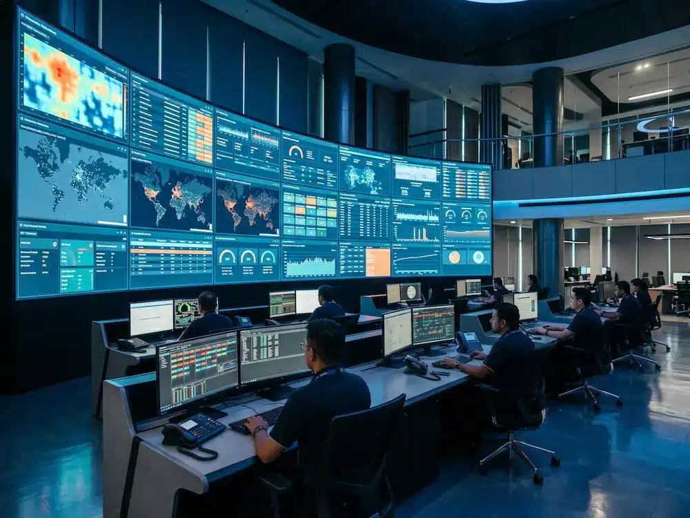 Arvia fine-pitch LED video wall inside a modern Malaysian command and control centre with operators monitoring live data