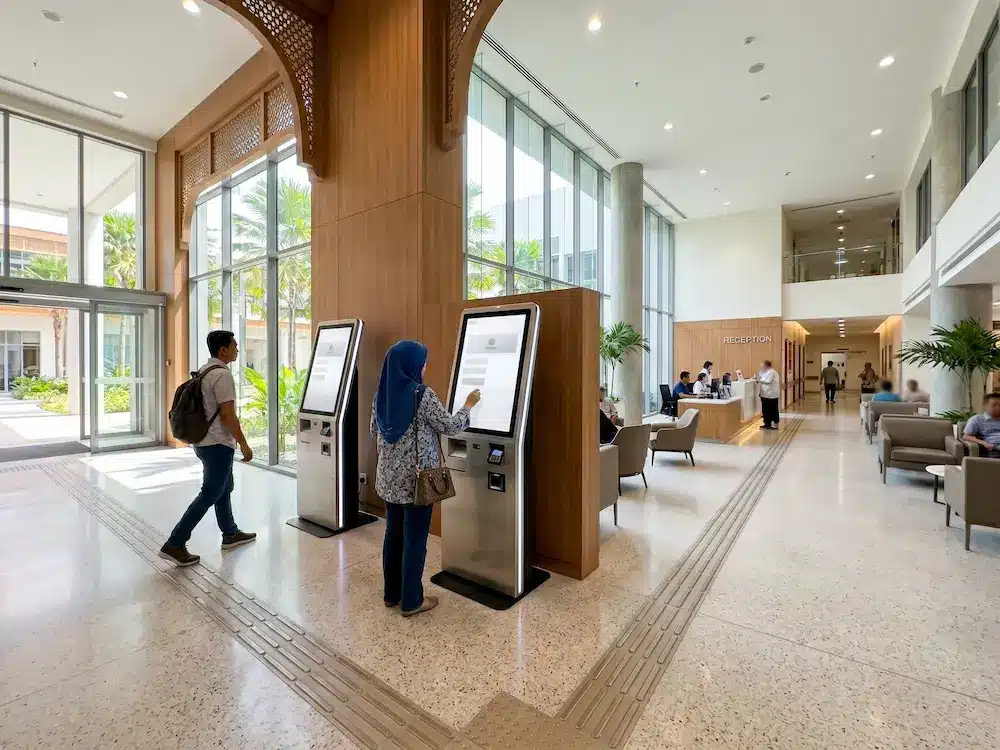 Arvia self service kiosk installation in a modern Malaysian public lobby