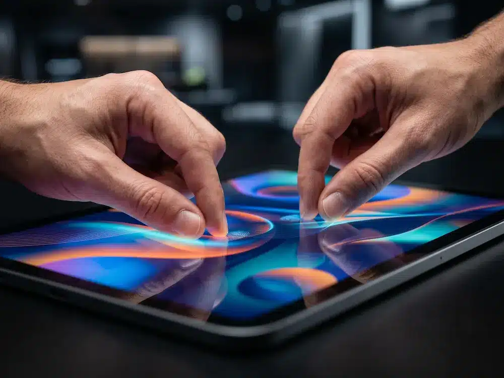 Close-up of multi-touch interaction on an Arvia capacitive touchscreen solution display