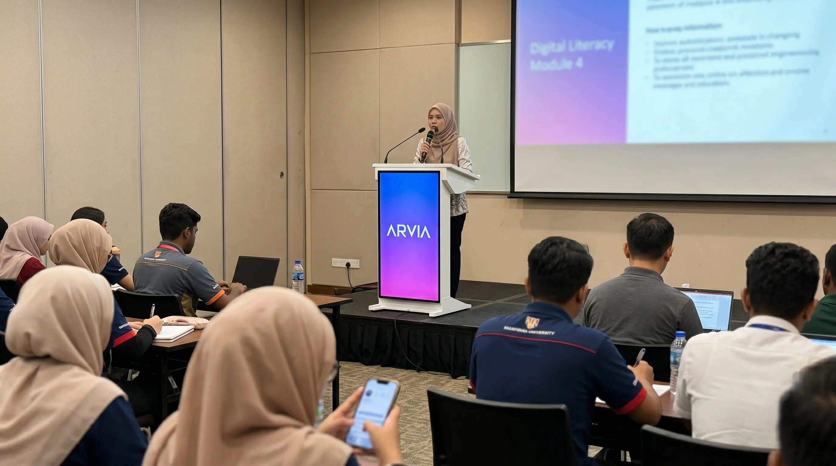 Arvia interactive touch display and smart table in a Malaysian classroom