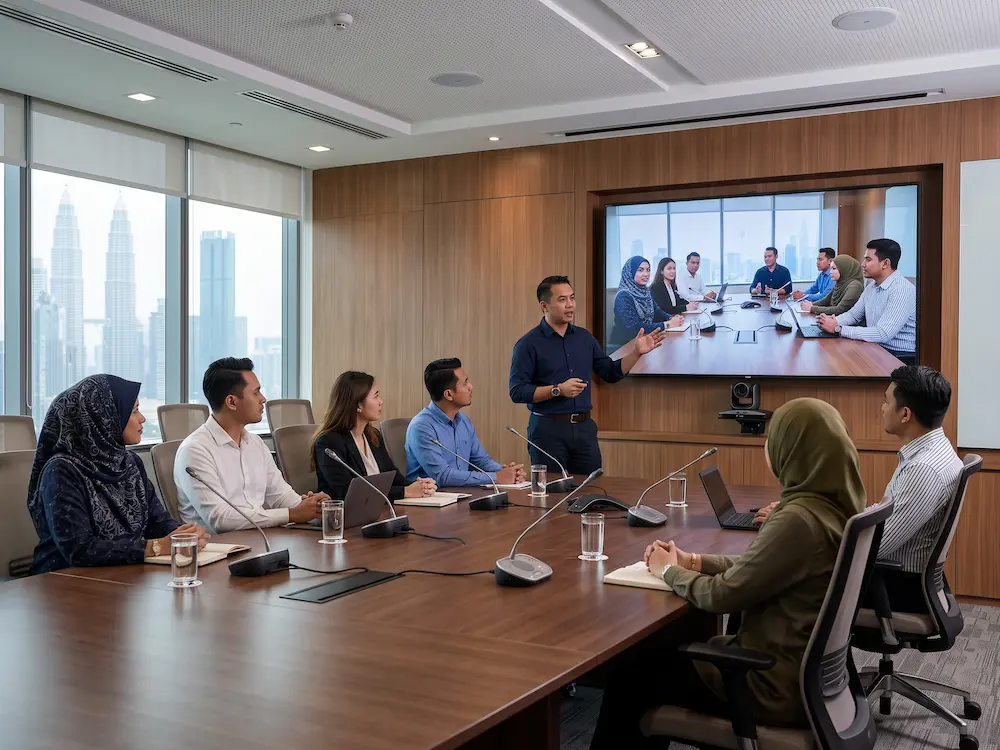 PTZ camera for meeting room capturing presenter and boardroom participants