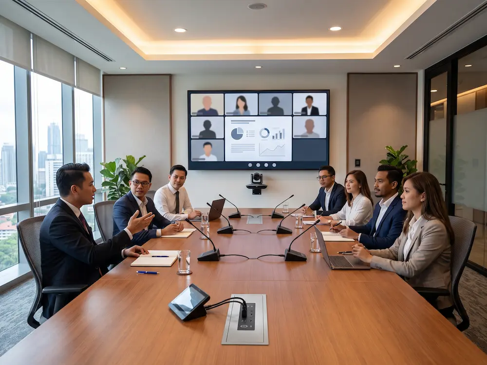 PTZ camera for meeting room setup in a modern Malaysian boardroom