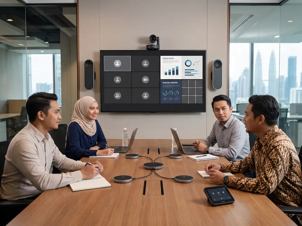 Video conferencing camera and microphone setup for Malaysian meeting rooms