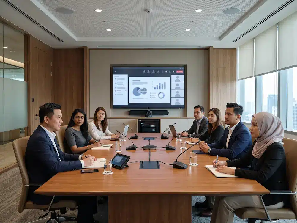Video conferencing room setup for a modern Malaysian boardroom