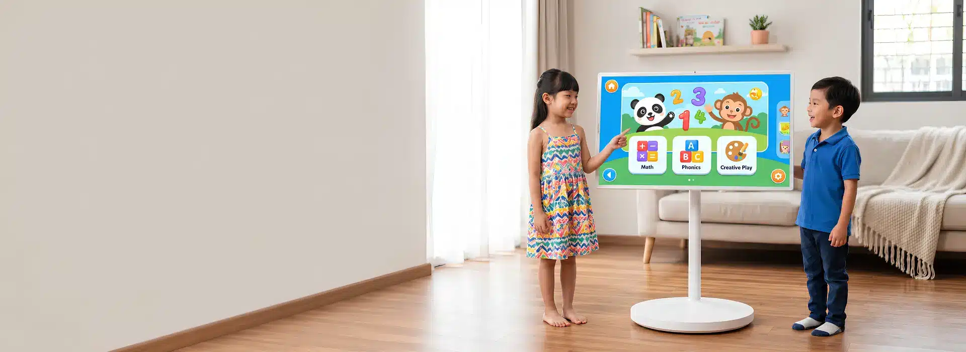 Children using Arvia FlipTouch 32 at a low adjustable height for interactive learning and play
