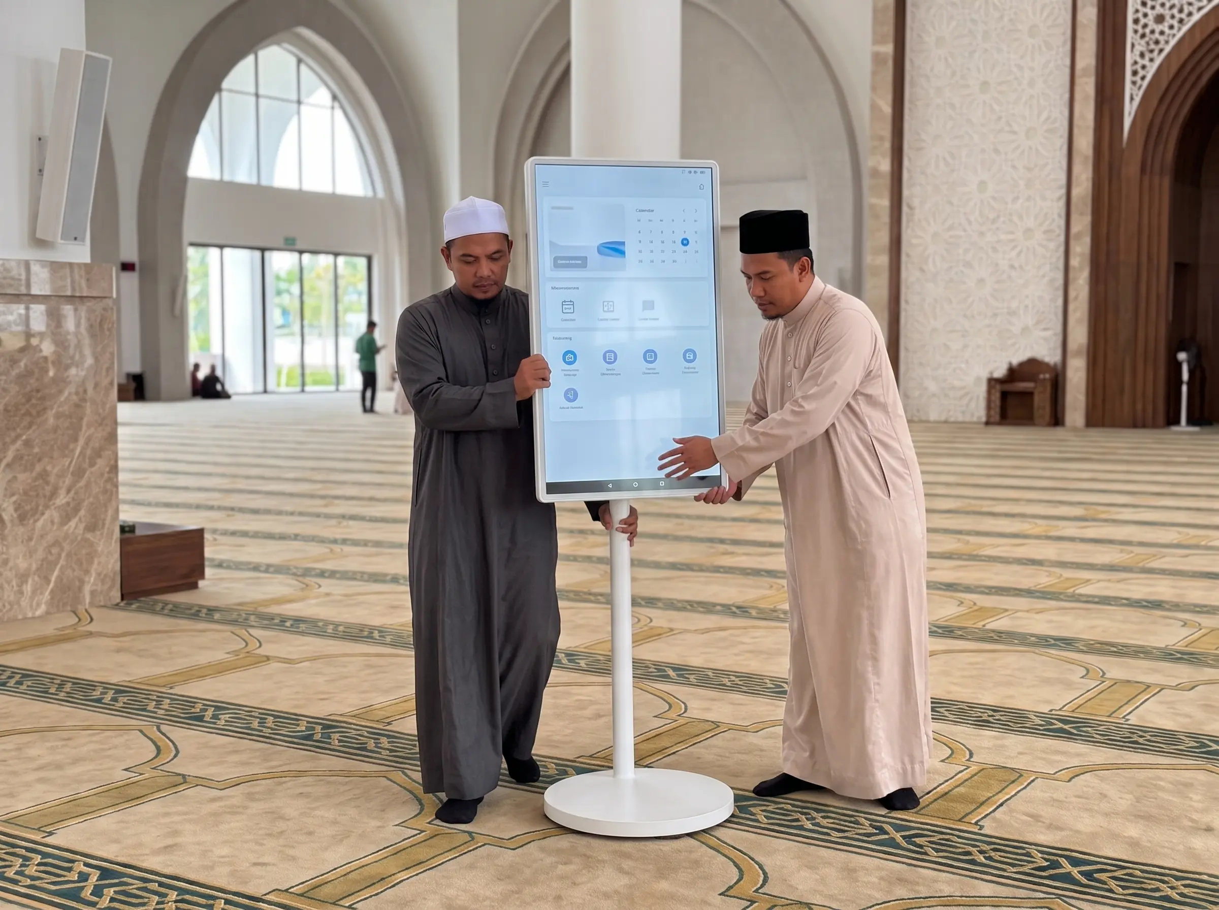 Paparan FlipTouch mudah alih untuk aktiviti imam dan jemaah di masjid