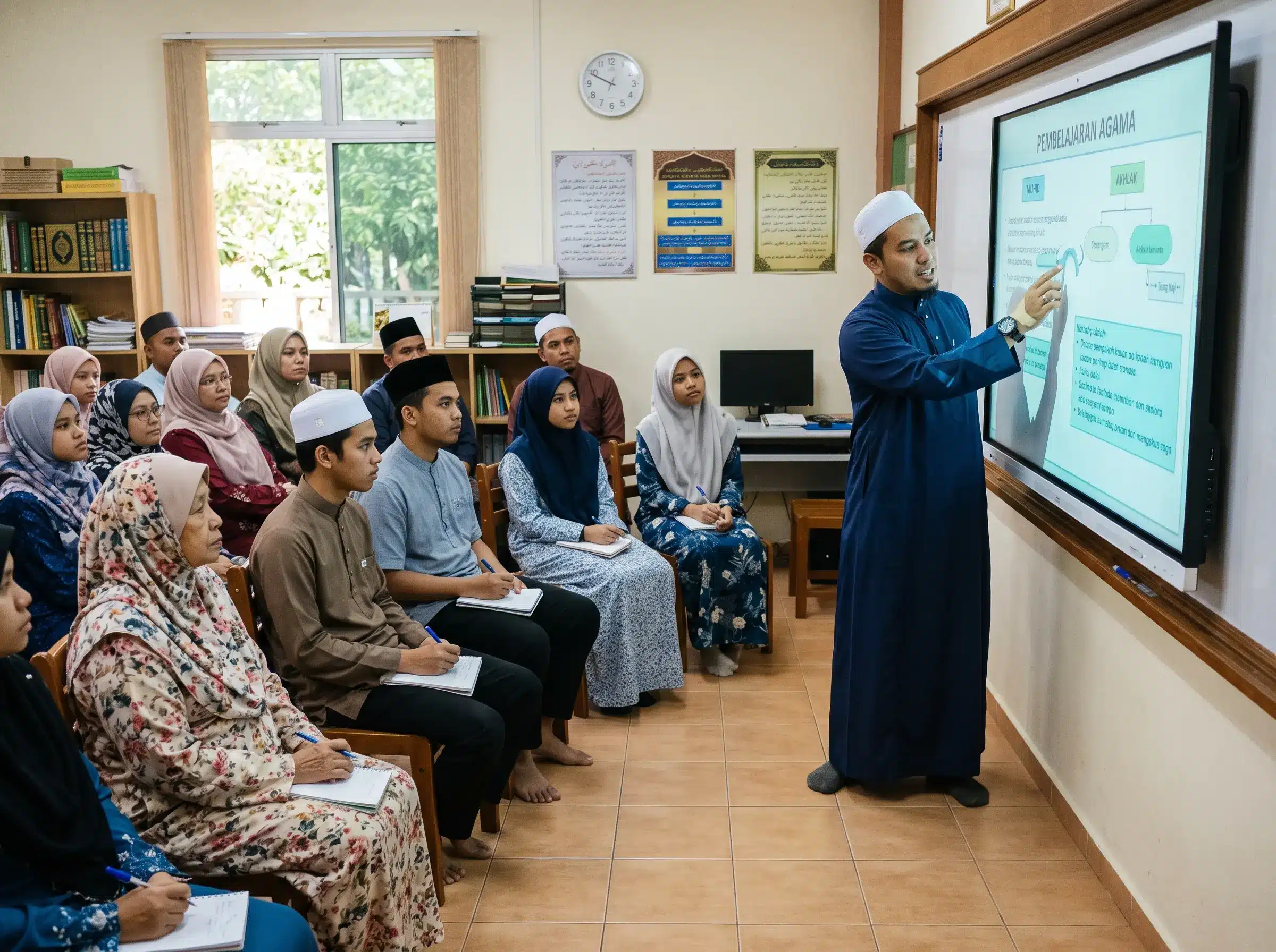 Smartboard digunakan untuk kelas dan kuliah interaktif di masjid Malaysia