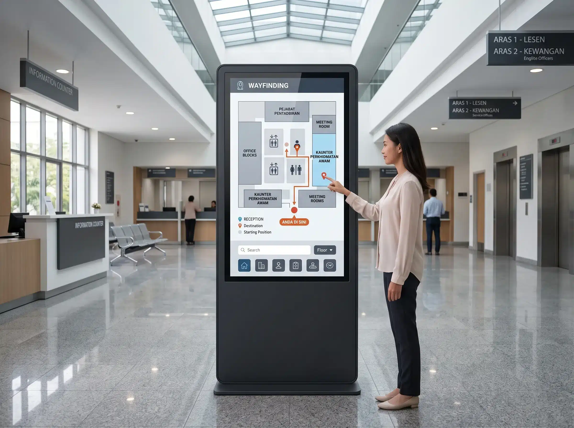 Arvia wayfinding system for government building directory in Malaysia