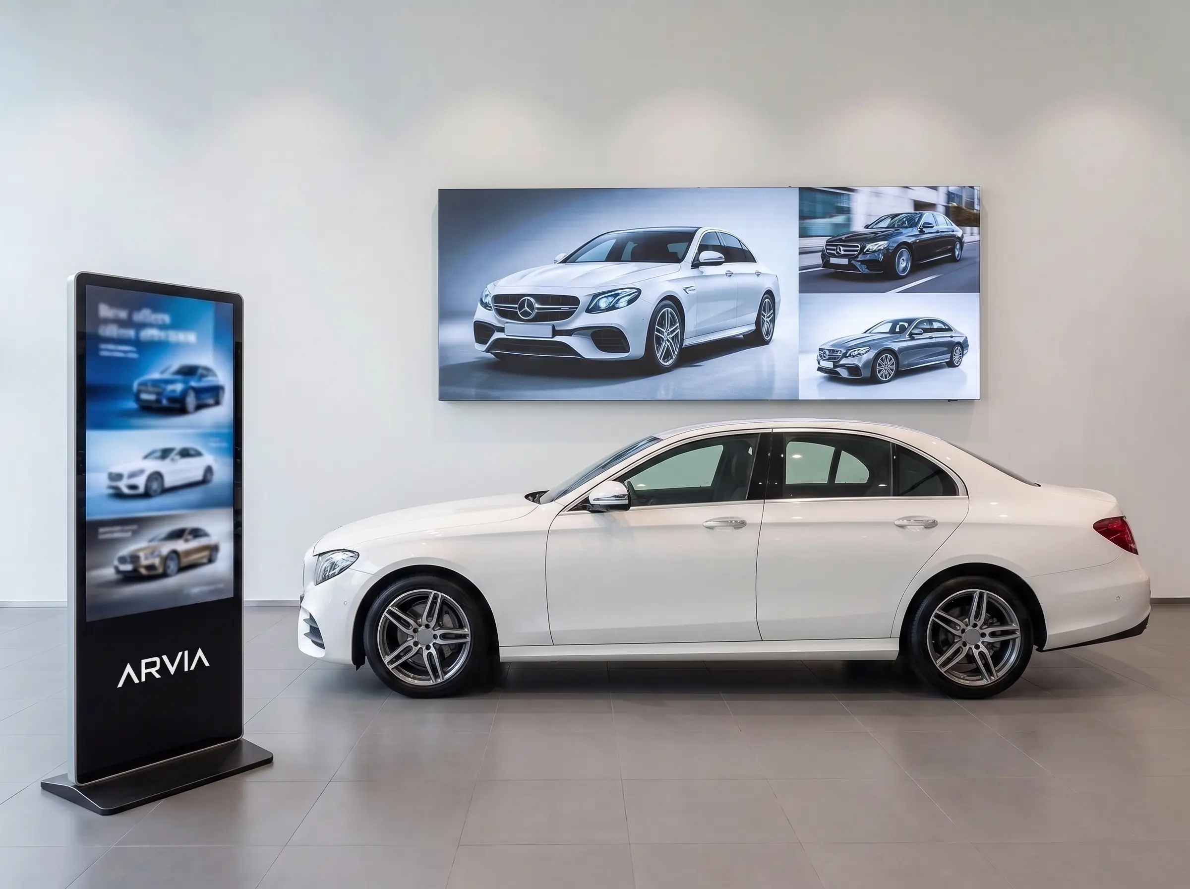 Arvia digital signage solution inside a modern automotive showroom in Malaysia