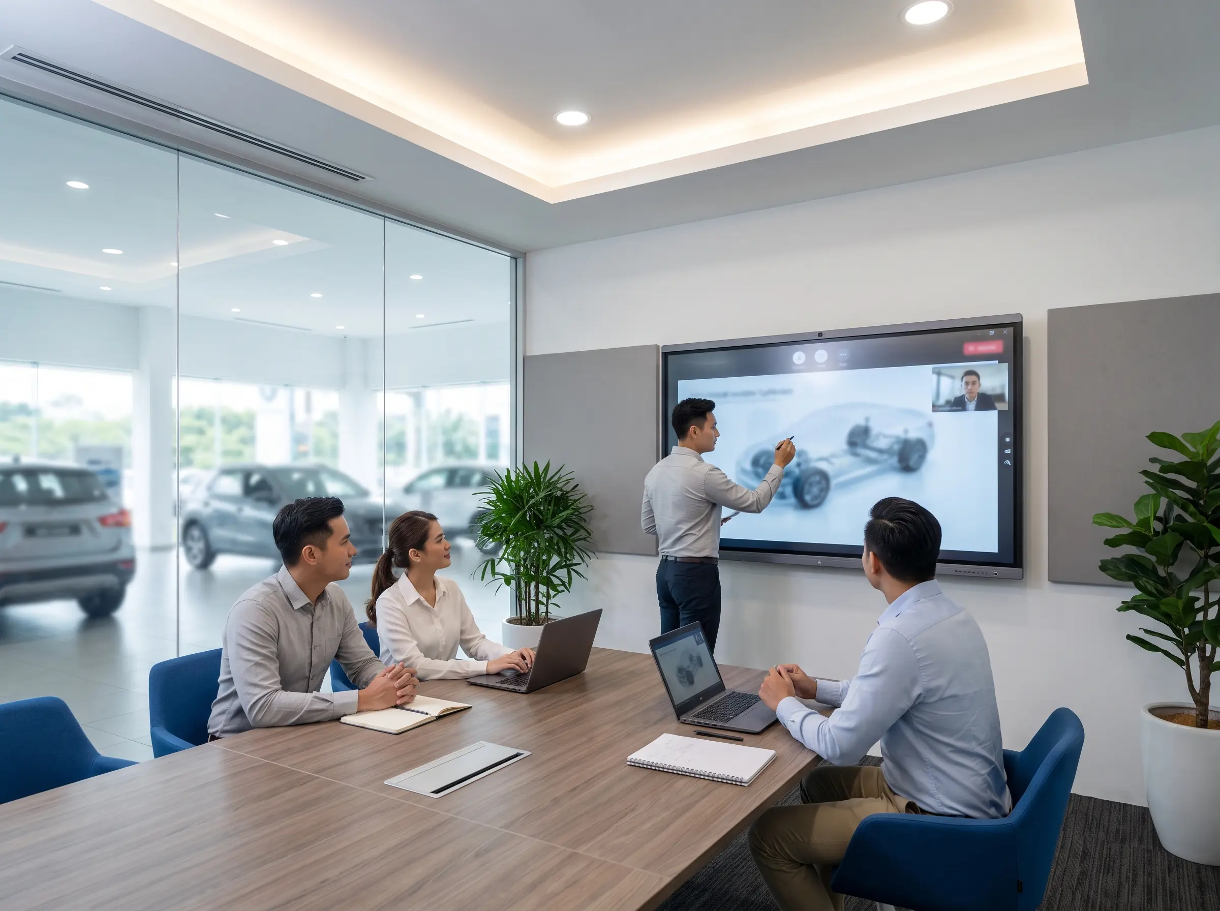 Automotive team using Arvia smart meeting technology