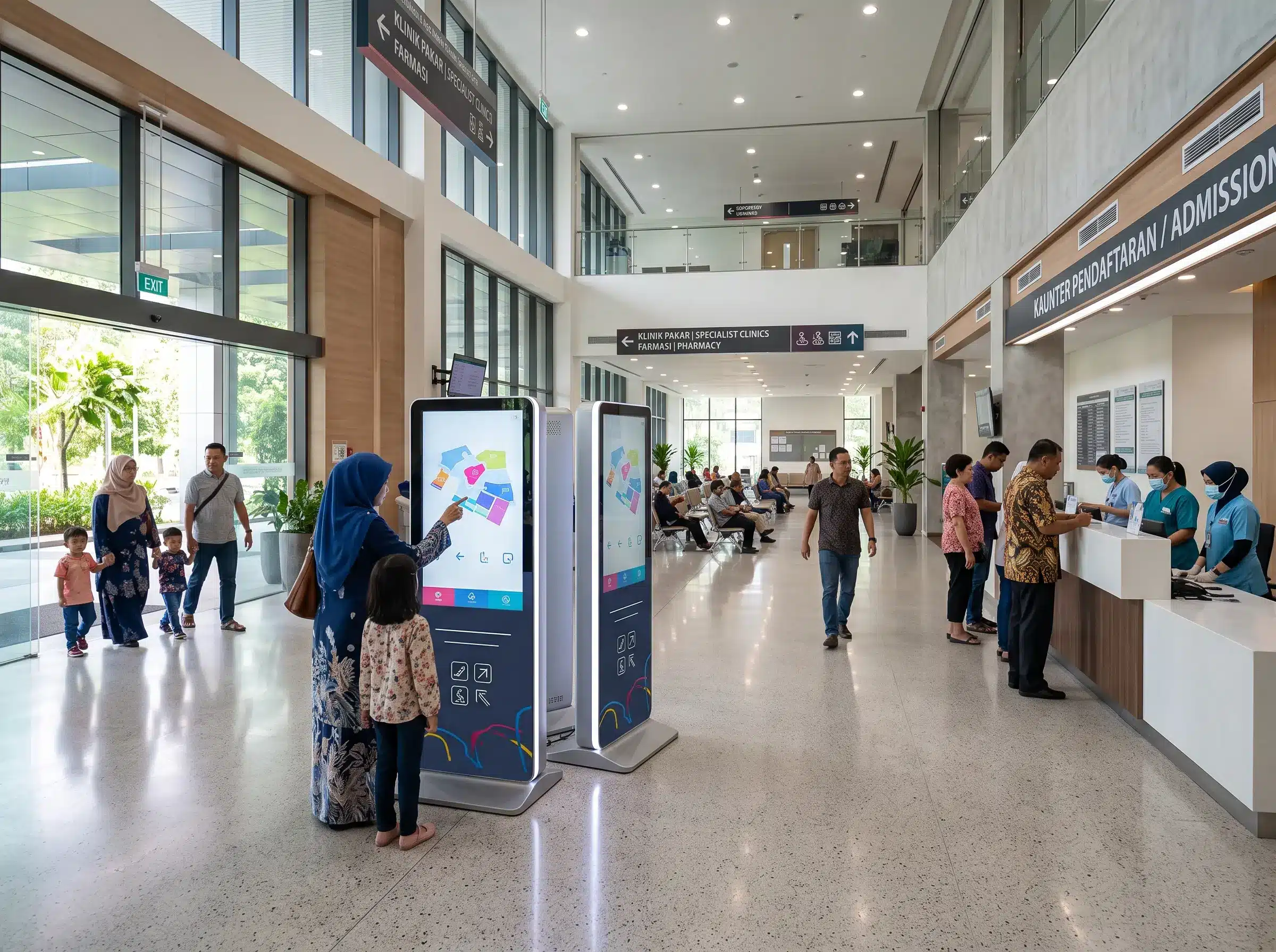 Interactive kiosk hospital ditempatkan di lobi pusat perubatan Malaysia