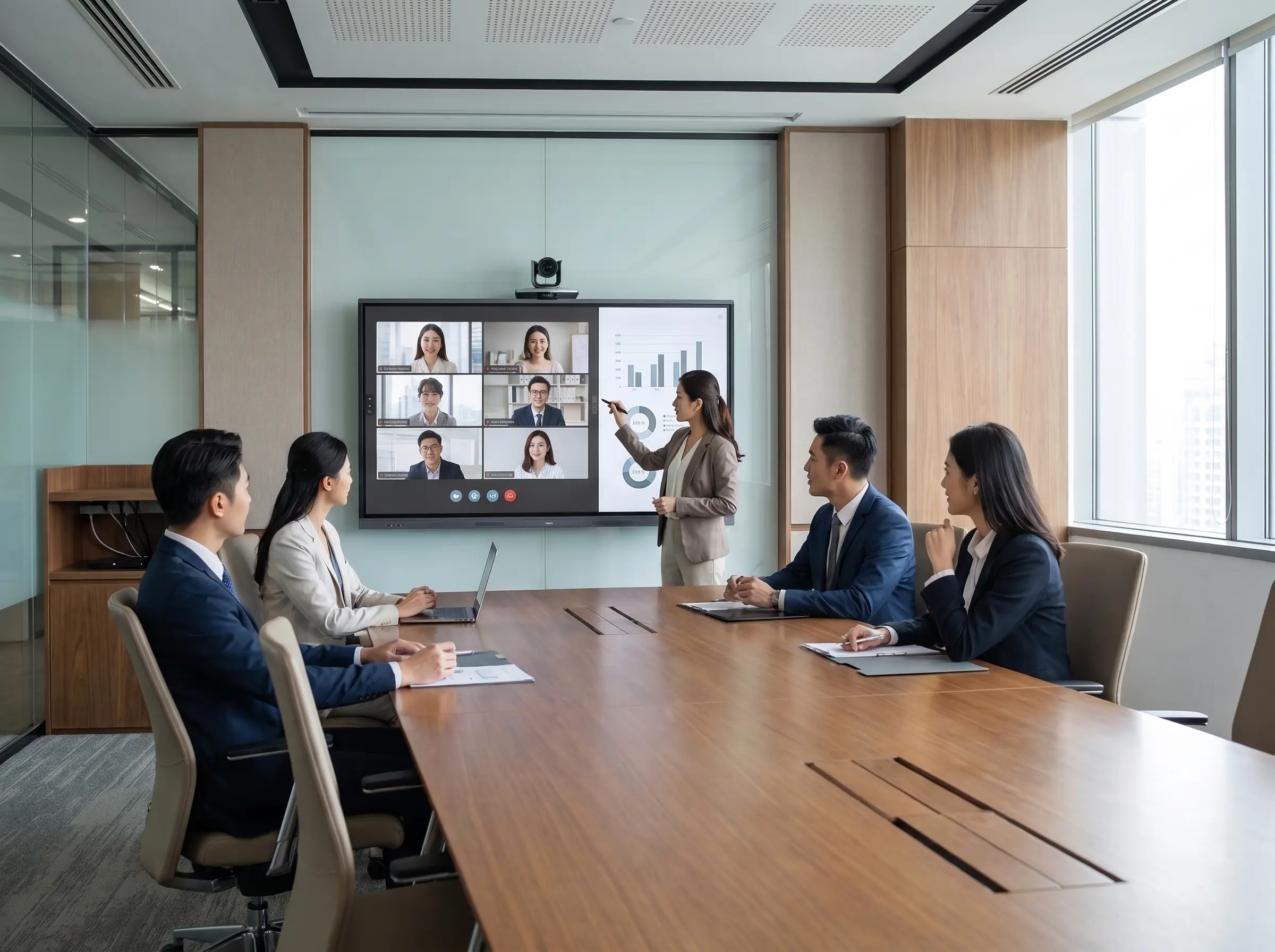 ARV600 interactive smartboard used in a hybrid meeting room