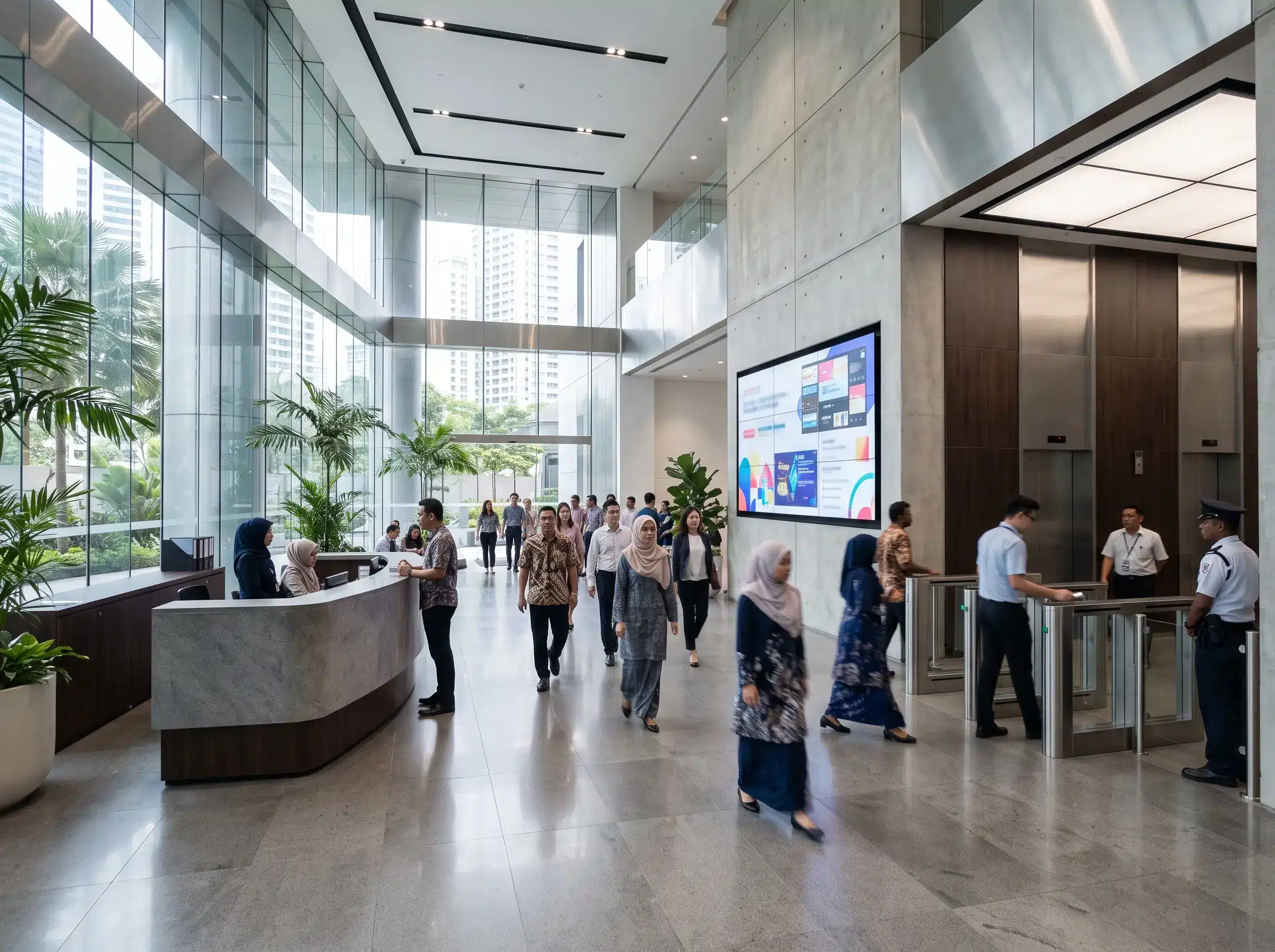 Digital signage office dipasang di lobby dan common area pejabat Malaysia