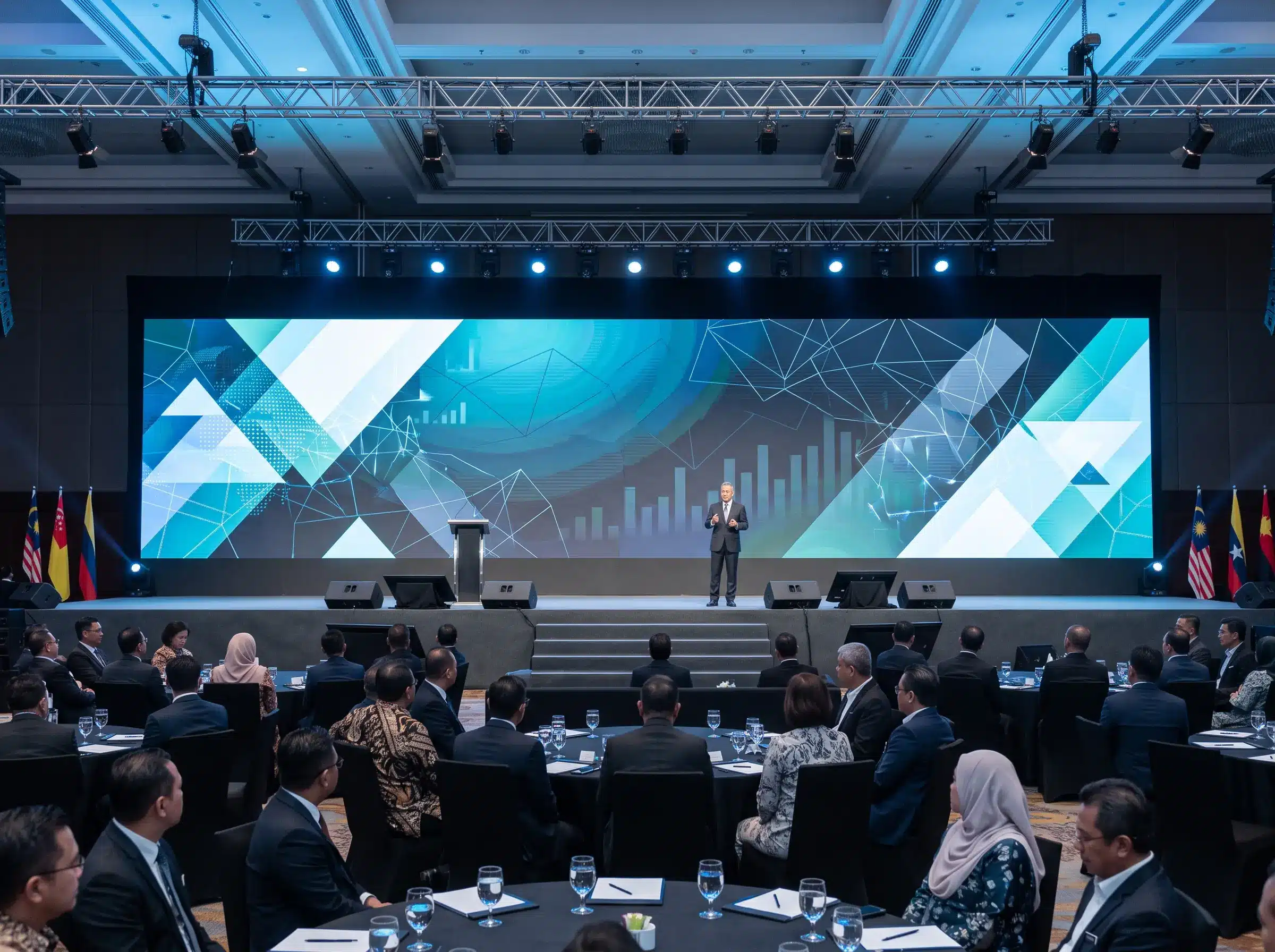 LED display besar digunakan pada stage corporate event di Malaysia