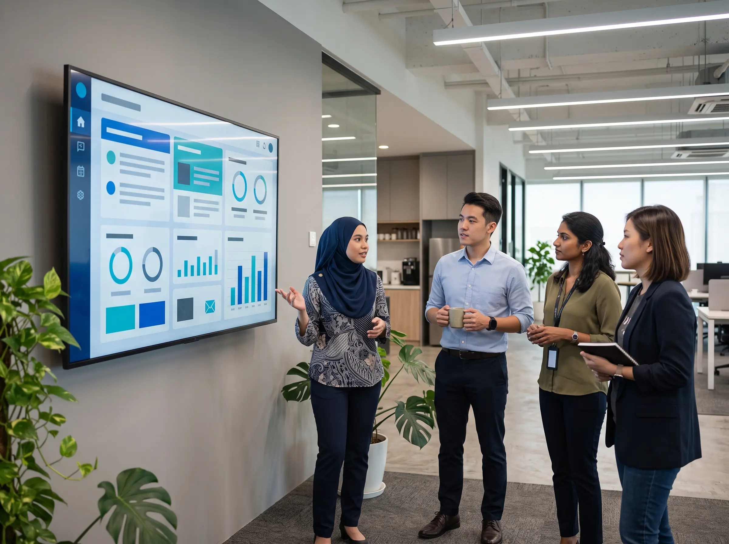 Paparan KPI dan announcement menggunakan digital signage di office Malaysia