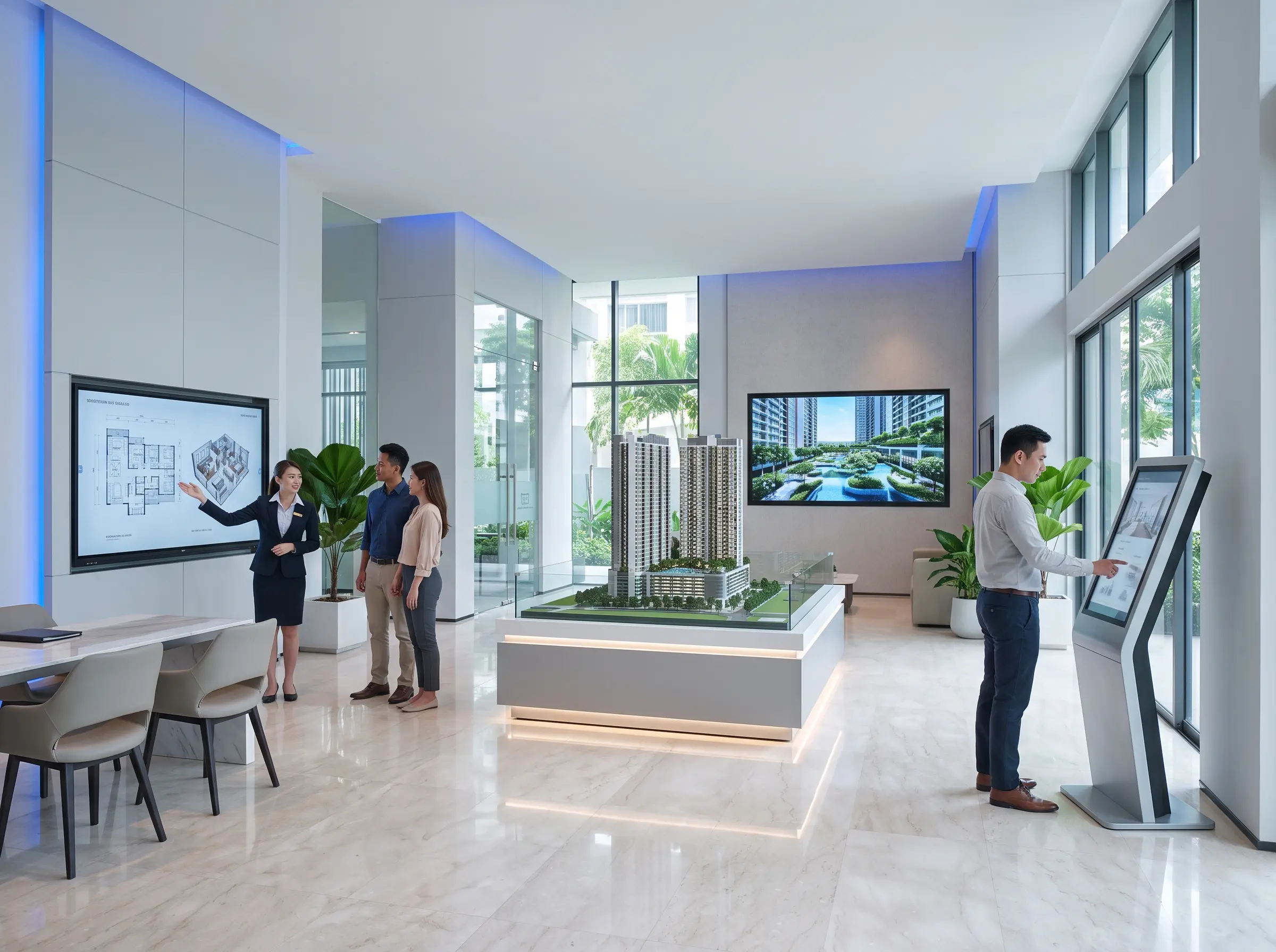 Modern property sales gallery with digital display solutions in Malaysia