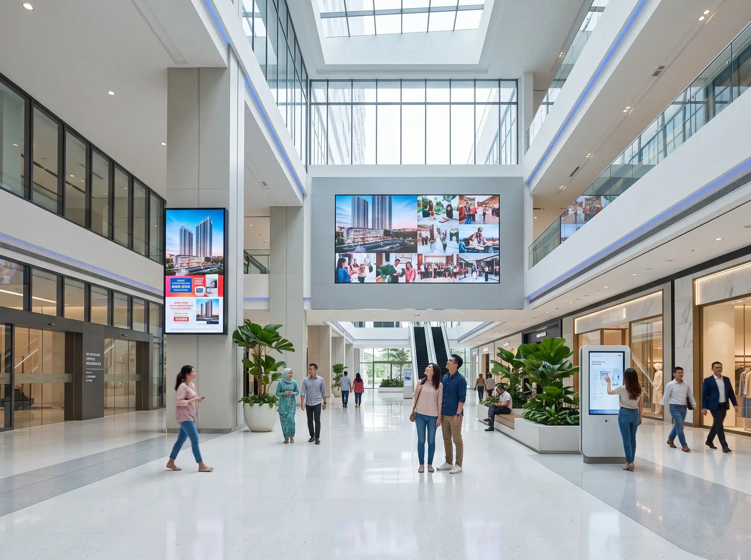Digital display solutions inside a Malaysian shopping mall and mixed development