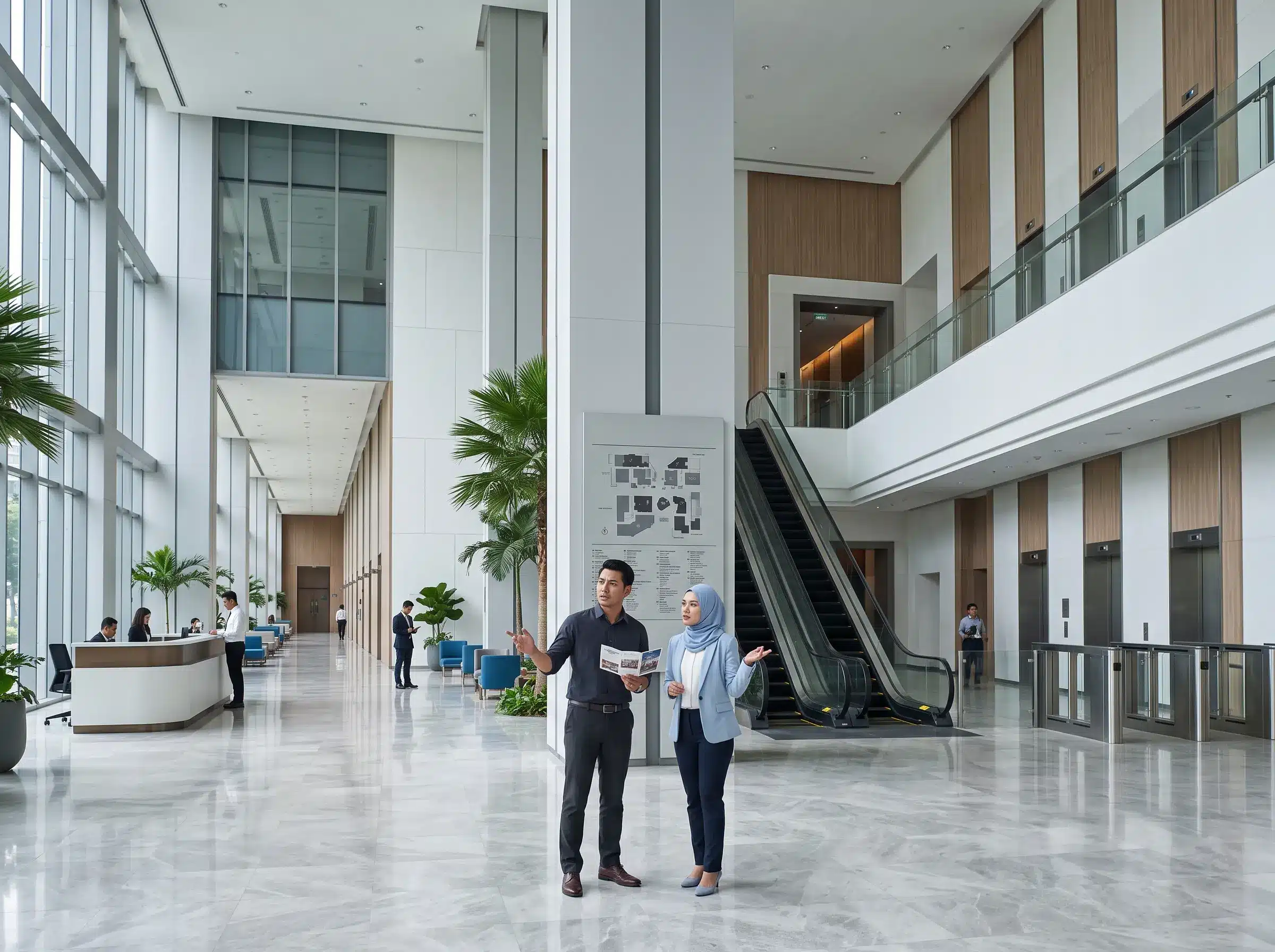 Visitors navigating a large property development in Malaysia
