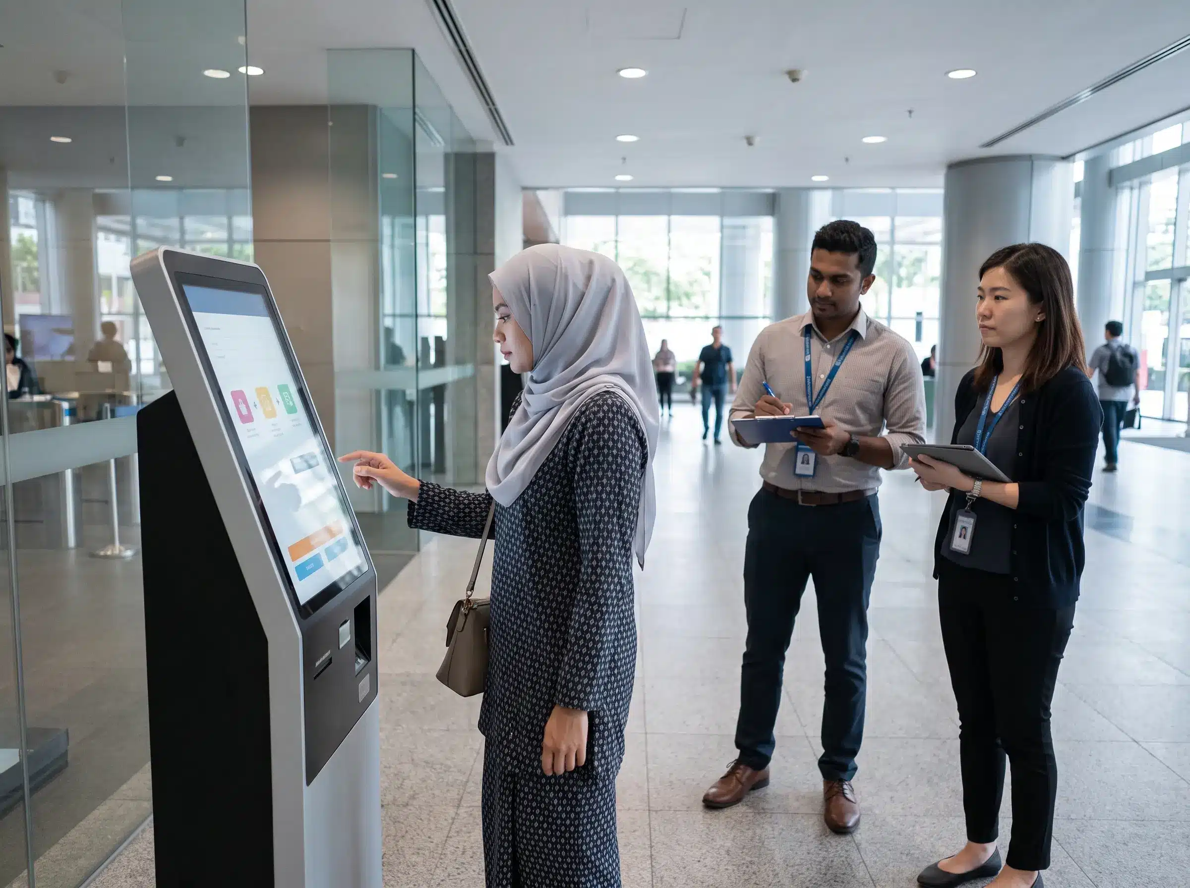 Business testing a self-service kiosk customer journey before deployment