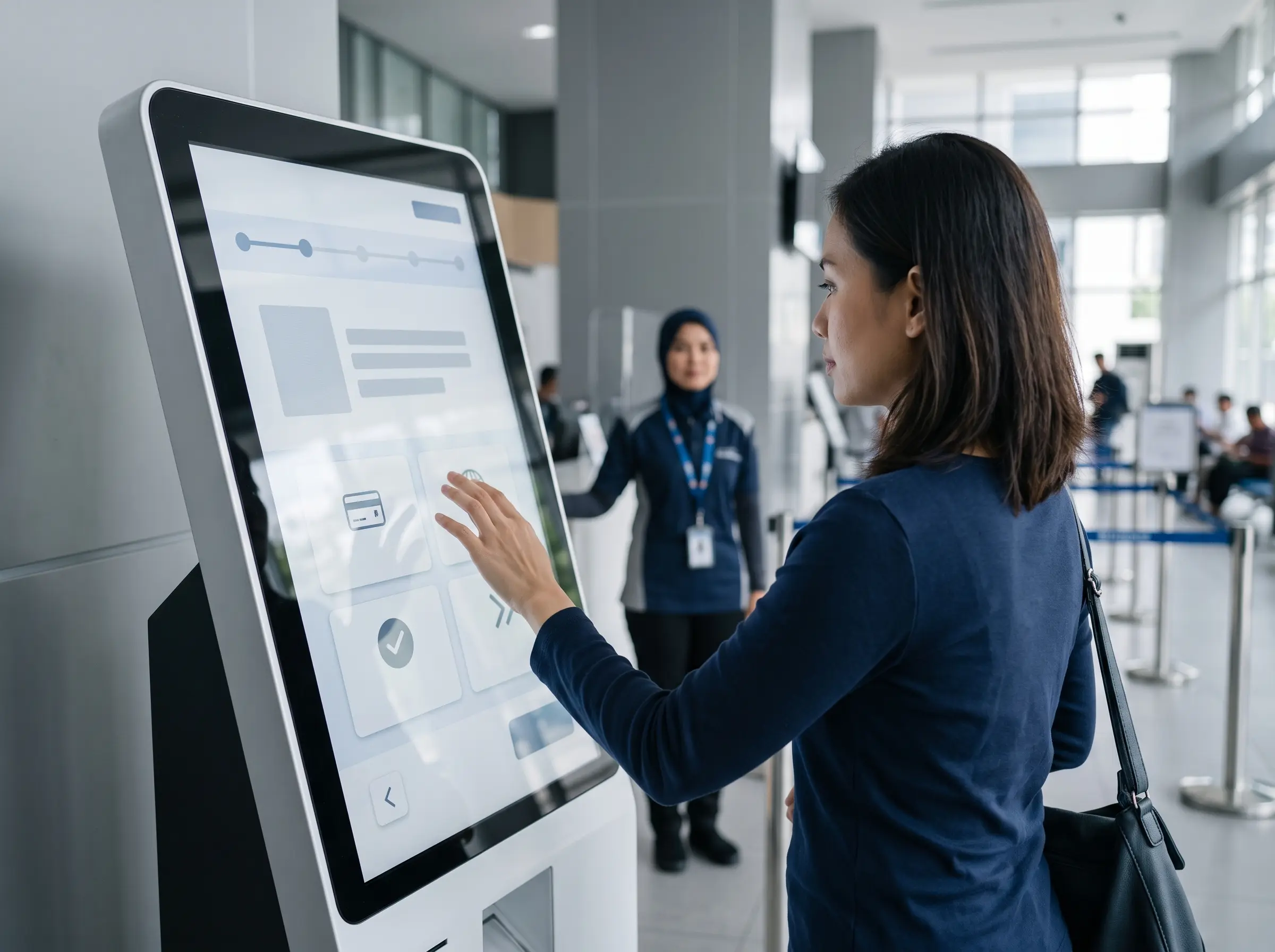 Customer using a simple self-service kiosk interface in Malaysia